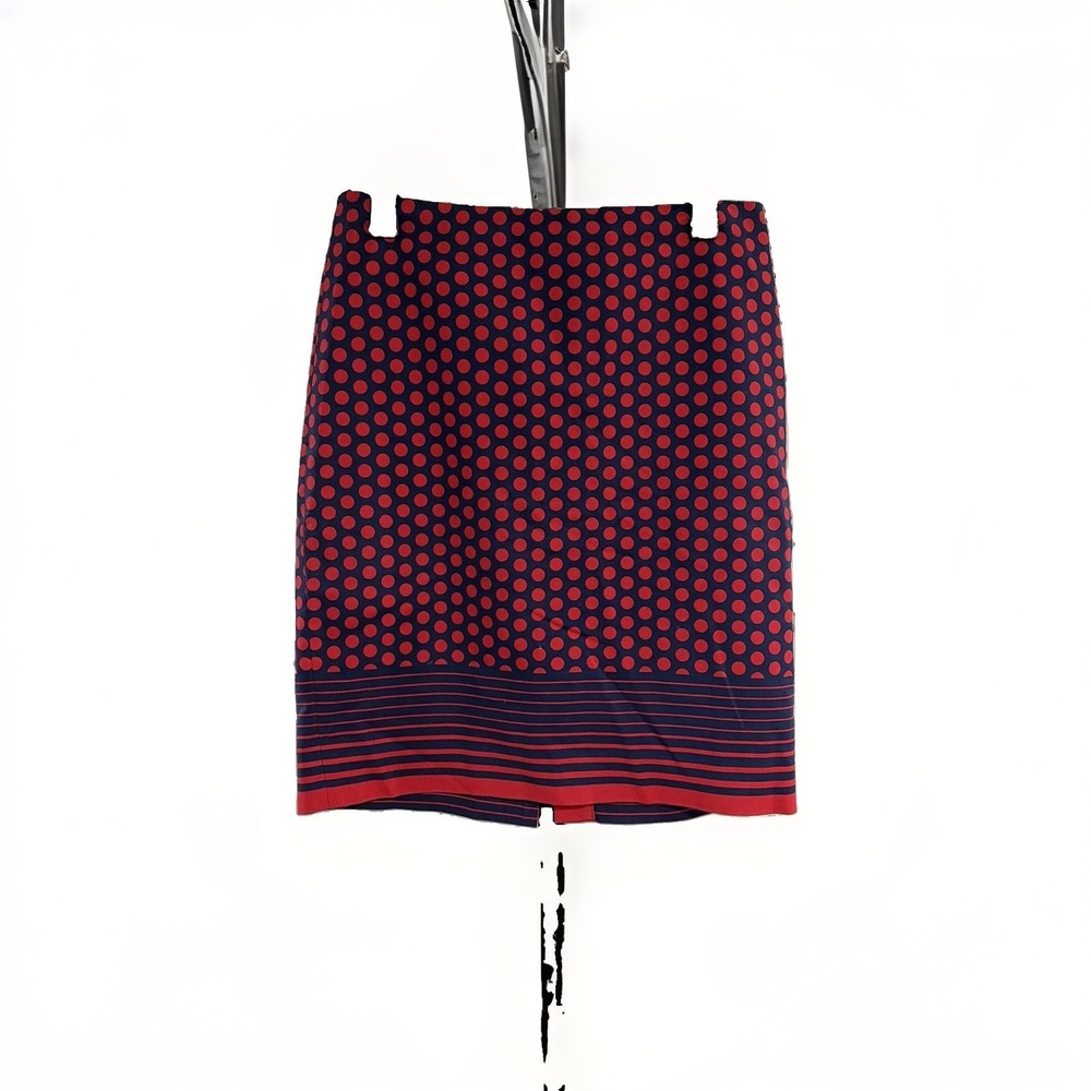 The Limited Womens Size 8 Pencil Skirt Navy Blue Red Polka Dot Stripe W241 - Picture 1 of 5
